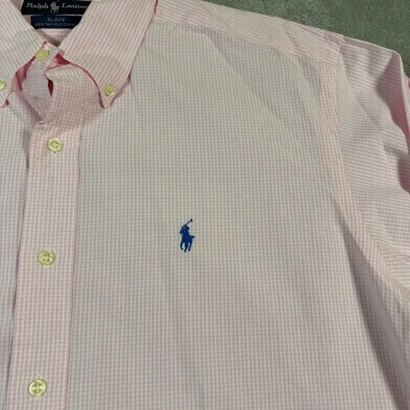 Ralph Lauren Button Down Shirt Mens Medium Pink Gingham Blake Long Sleeve Career - Picture 3 of 9